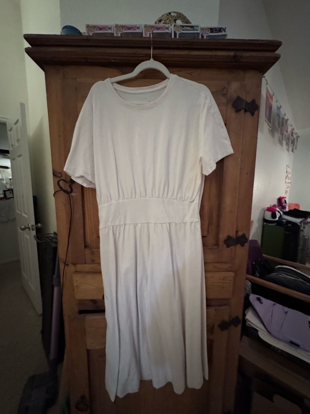 White Short-Sleeve Midi Dress